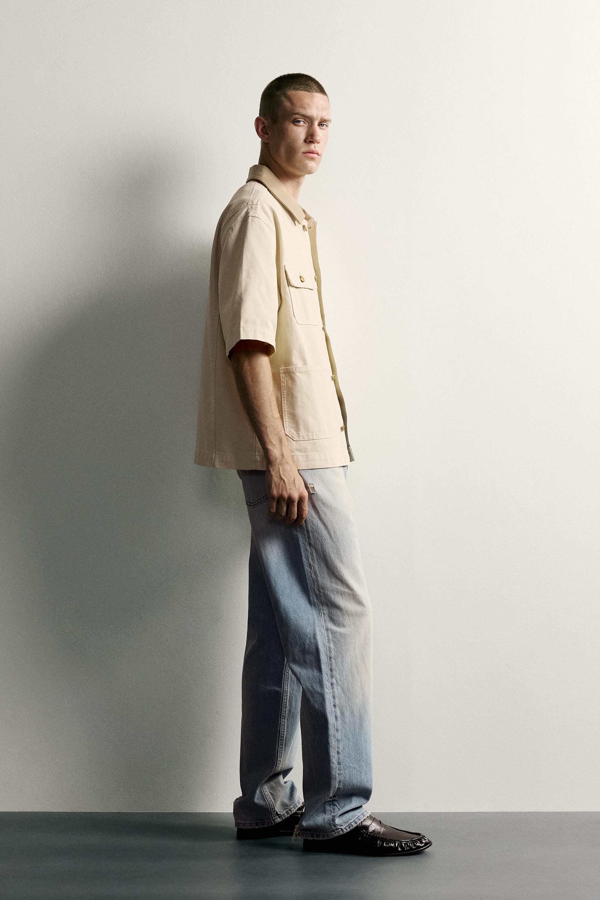 SHORT SLEEVE CONTRAST COLLAR OVERSHIRT